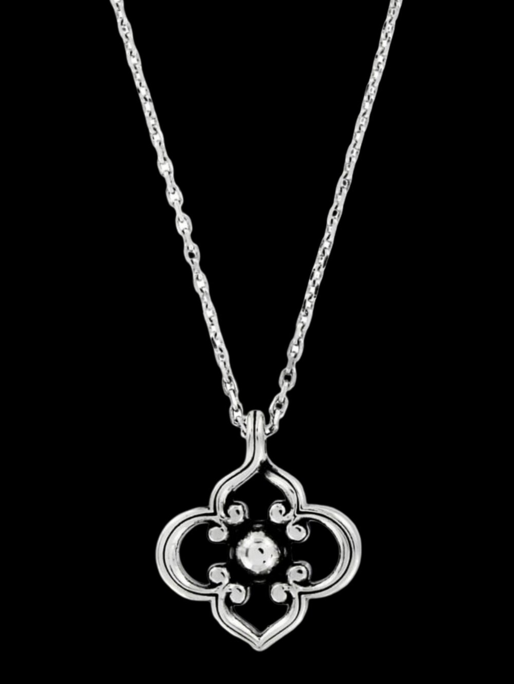 Brighton Toledo Mini Silver Floral Quatrefoil Pendant Necklace